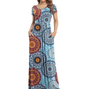 VIISHOW Womens Short Sleeve Empire Waist Maxi Dress, Large with Pockets
